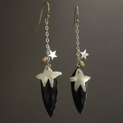 Dawn in Jamaica: hand hammered silver and onyx teardrop earrings