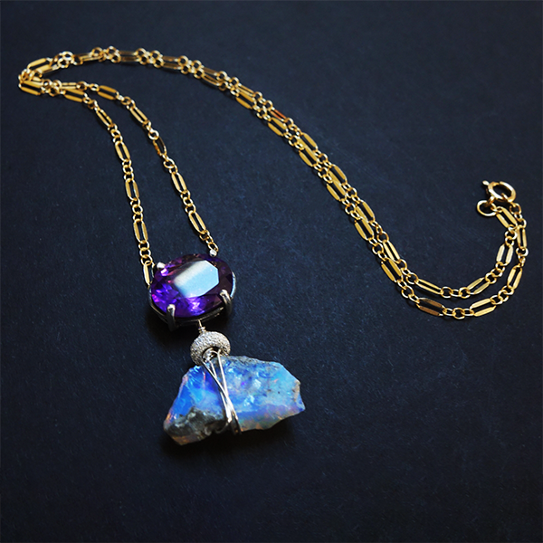 She Honors Her Legacy: amethyst and raw opal necklace - Sophia