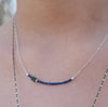 Matte Lapis Necklace with Gold and Malachite on Sterling Silver Chain