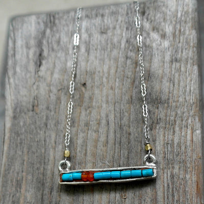 Raising the Bar Necklace: Turquoise and Carnelian