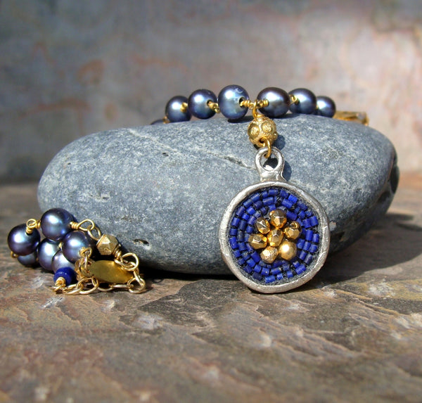 Lapis Lazuli Iconic Mosaic Wrap Bracelet and/or Necklace | Unique Handmade Jewlery | Sophia Forero