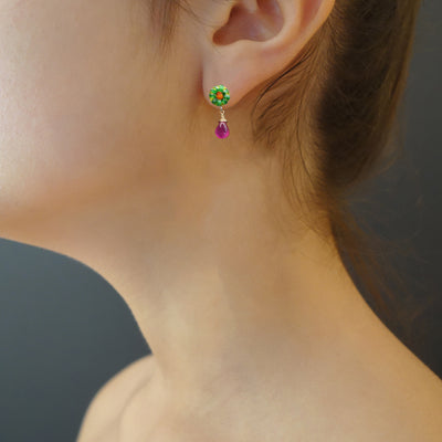 O What a Beautiful Morning: emerald, carnelian, and ruby mosaic earring