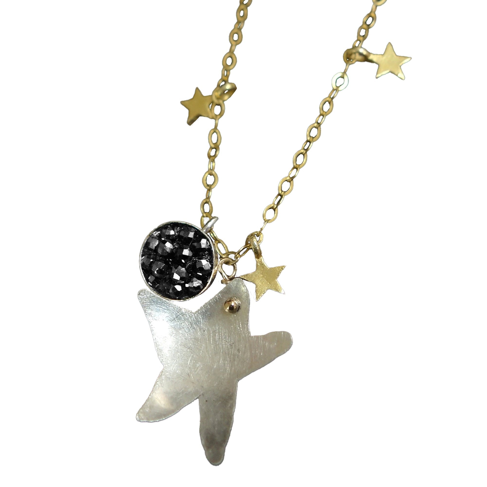 Good Morning, Starshine: hand hammered silver + black sapphire