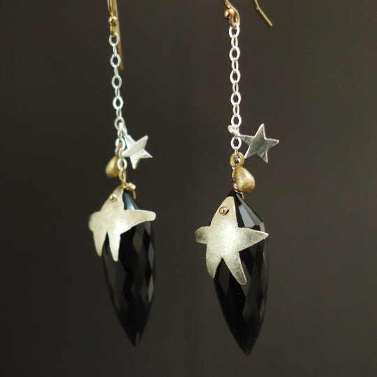 Dawn in Jamaica: hand hammered silver and onyx teardrop earrings
