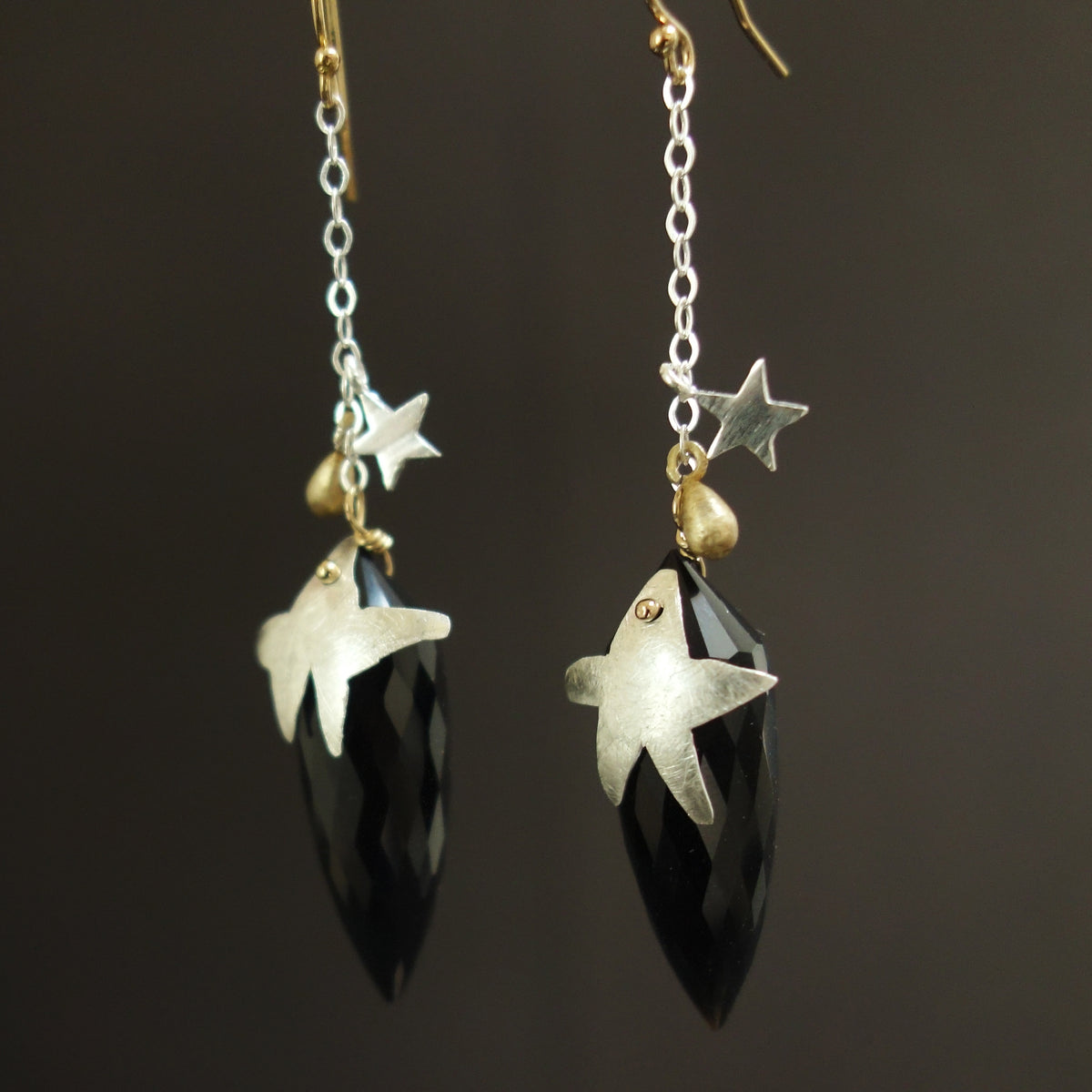 Dawn in Jamaica: hand hammered silver and onyx teardrop earrings