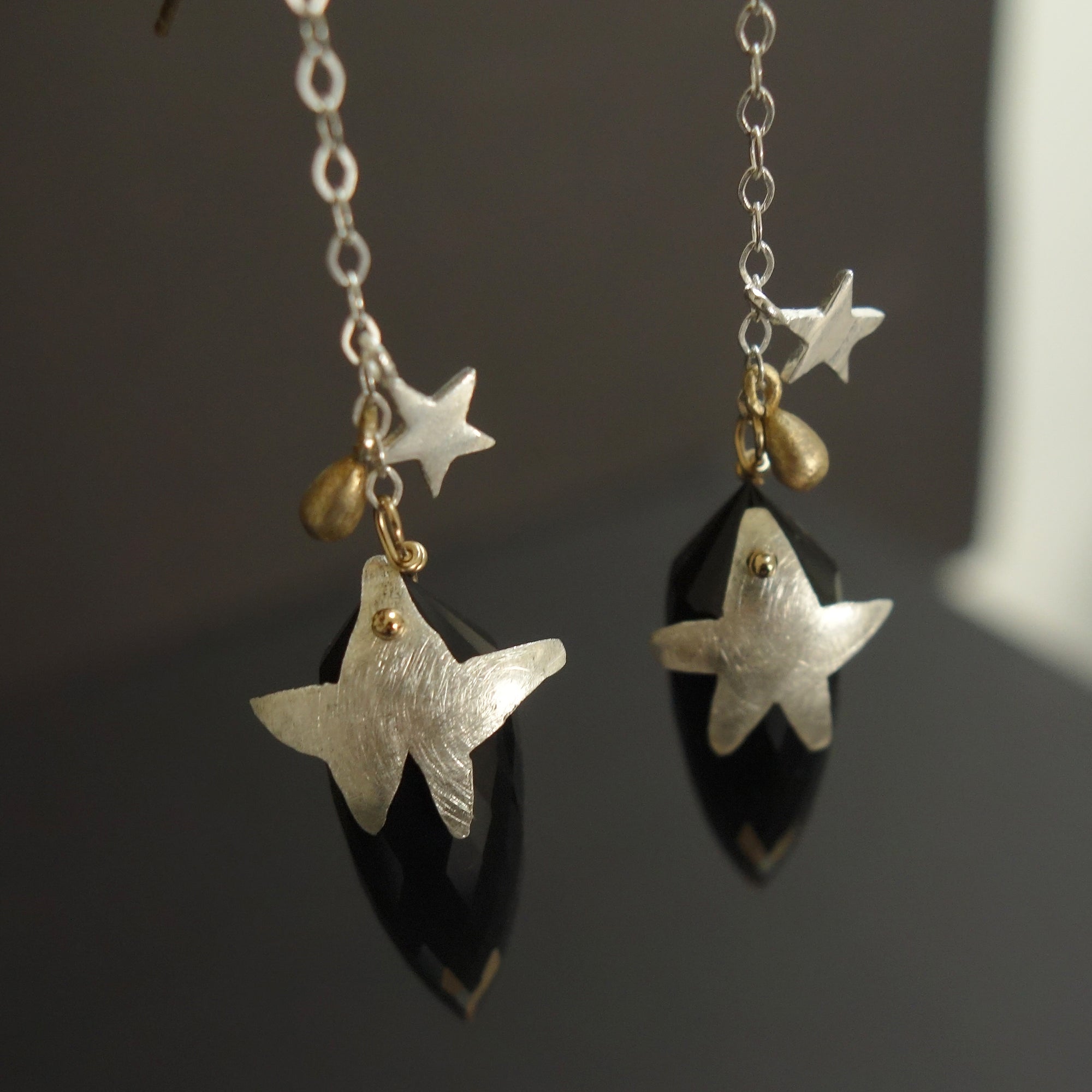 Dawn in Jamaica: hand hammered silver and onyx teardrop earrings