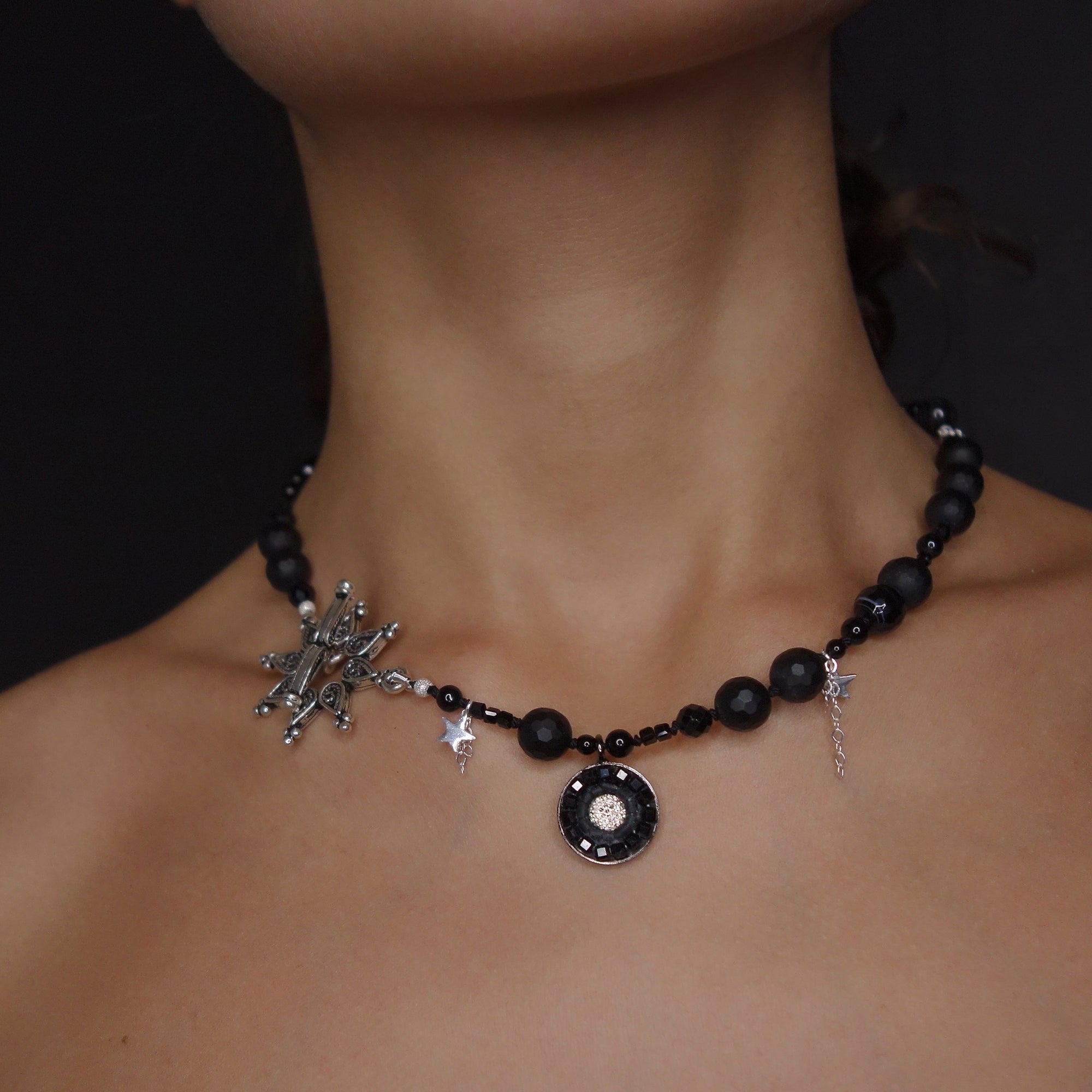 Stars in Our Eyes diamond and onyx mosaic necklace