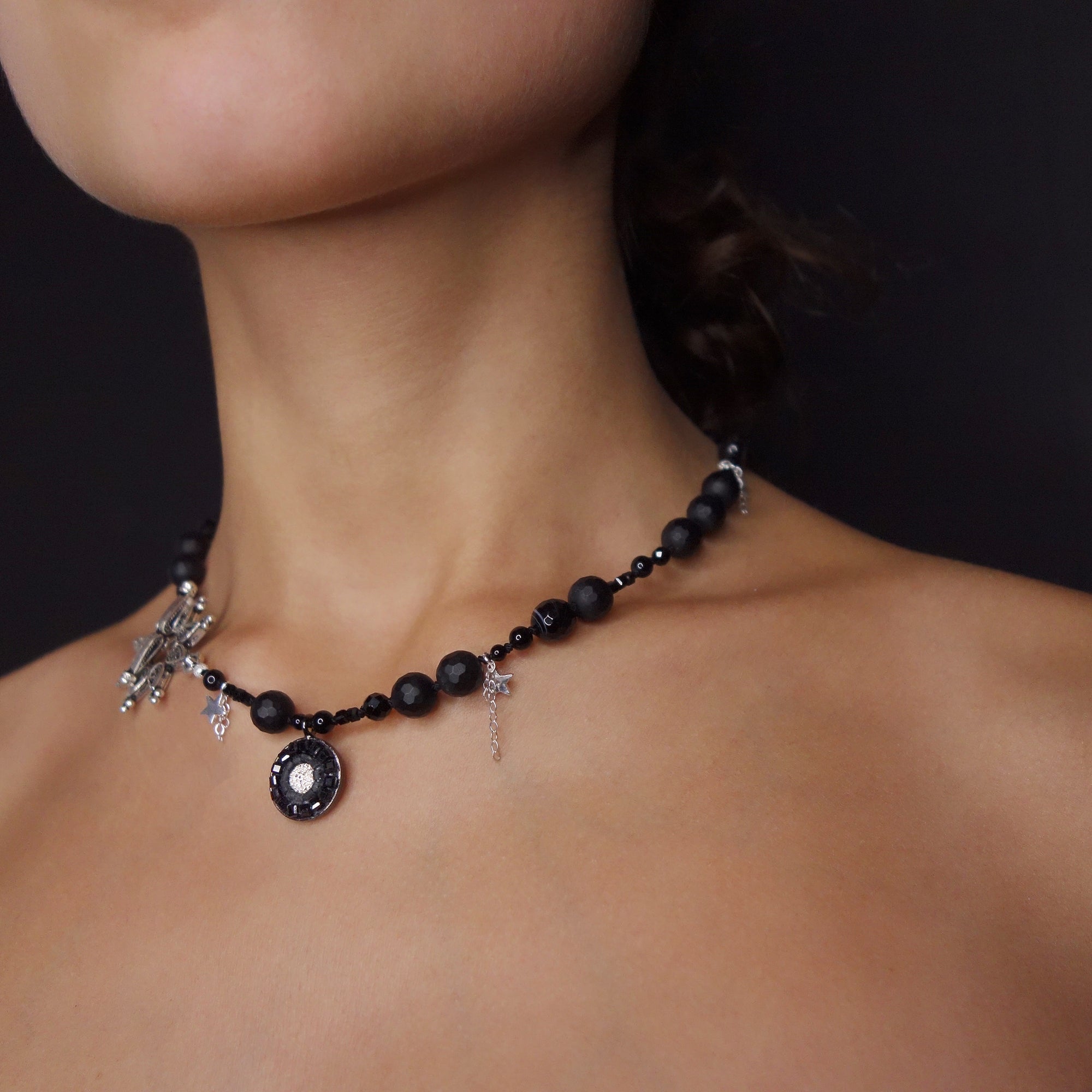 Stars in Our Eyes diamond and onyx mosaic necklace