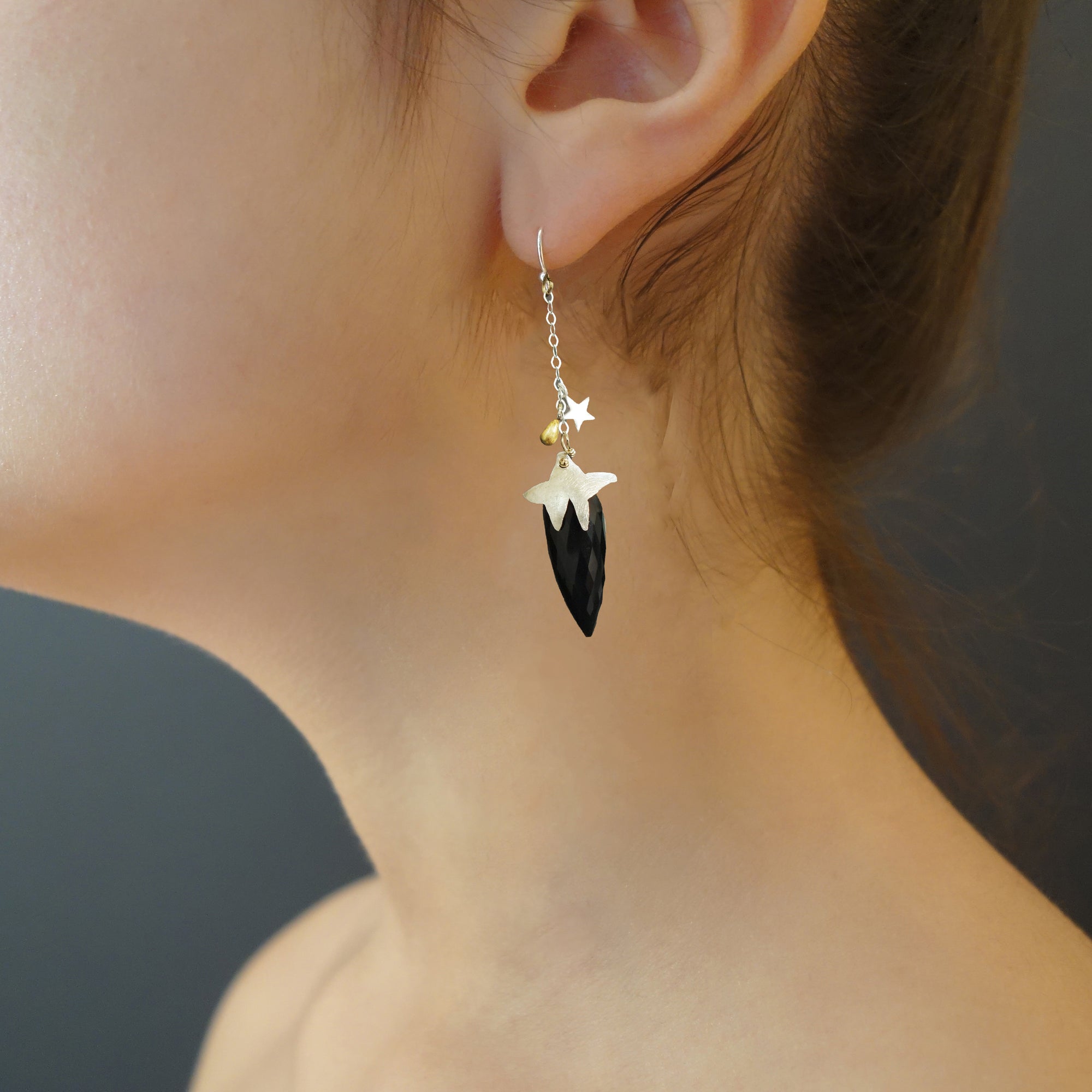 Dawn in Jamaica: hand hammered silver and onyx teardrop earrings