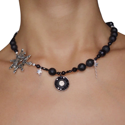 Stars in Our Eyes diamond and onyx mosaic necklace