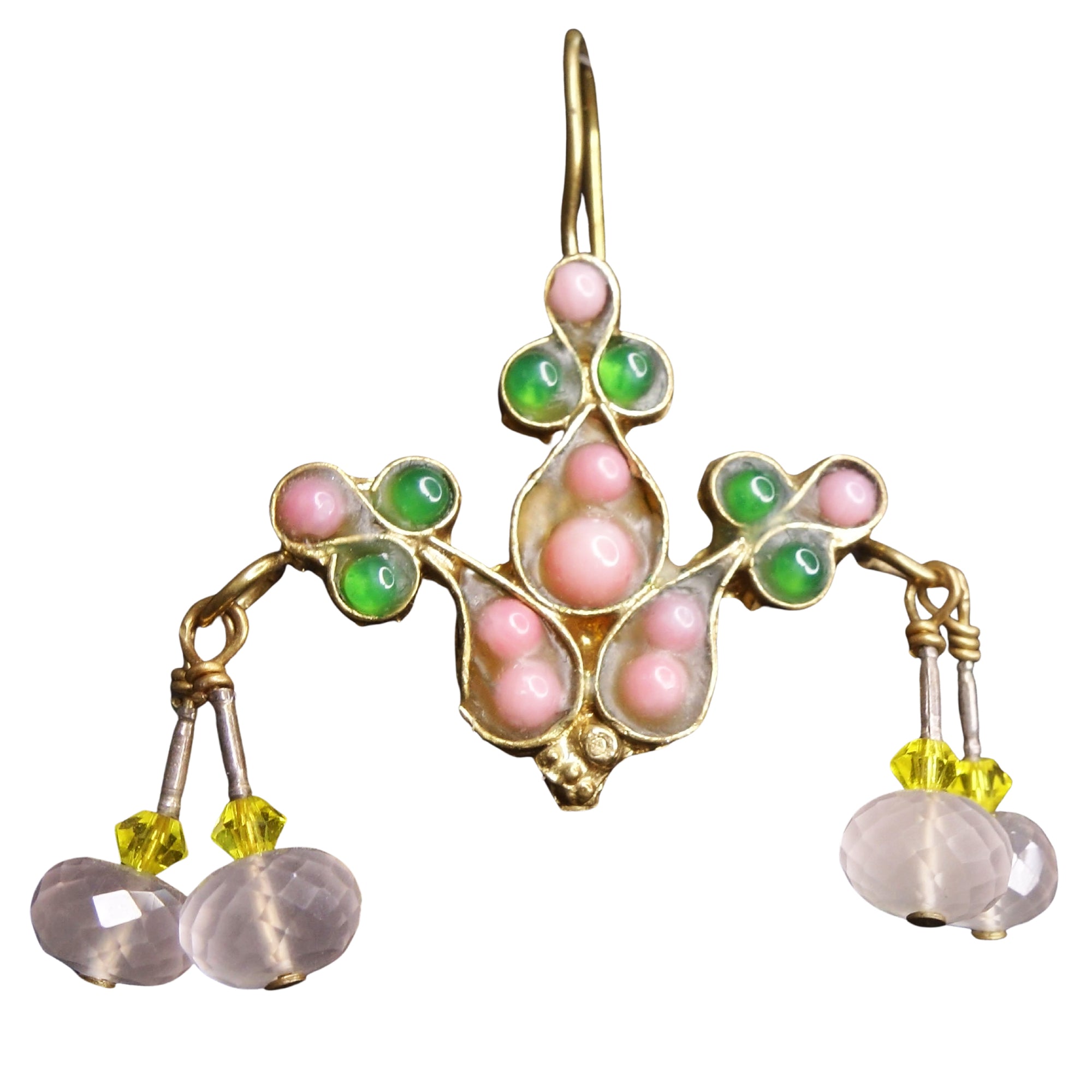 Barbara's Awakening: rose quartz and green onyx earrings