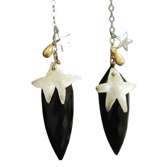Dawn in Jamaica: hand hammered silver and onyx teardrop earrings