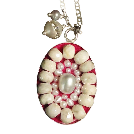 Facing Her Fears: pearl and silverite mosaic necklace