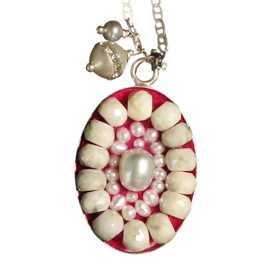 Facing Her Fears: pearl and silverite mosaic necklace