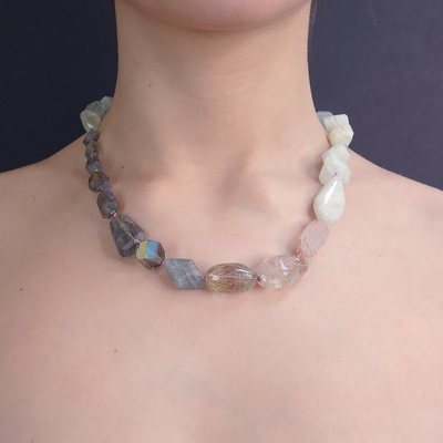 From a Single Grain of Sand: aquamarine, quartz, labradorite necklace