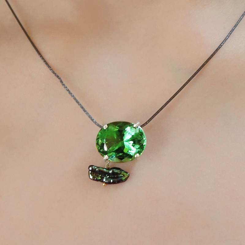 Earth Mother Goddess: green tourmaline and pearl