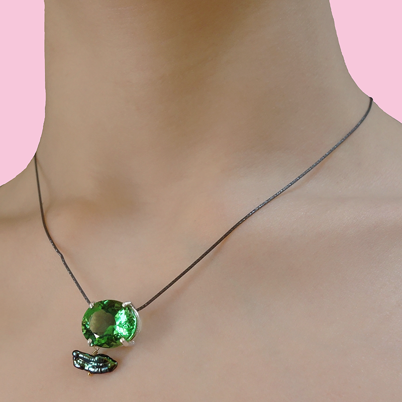 Earth Mother Goddess: green tourmaline and pearl