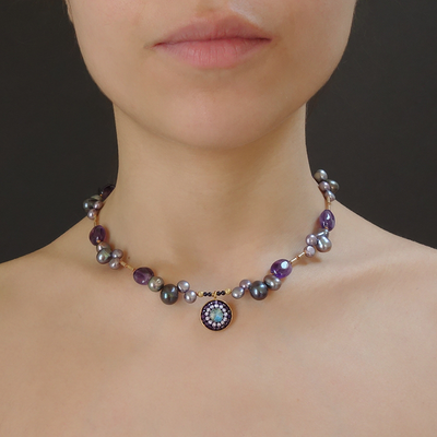 Amethyst in Her Garden: pearl, labradorite mosaic necklace