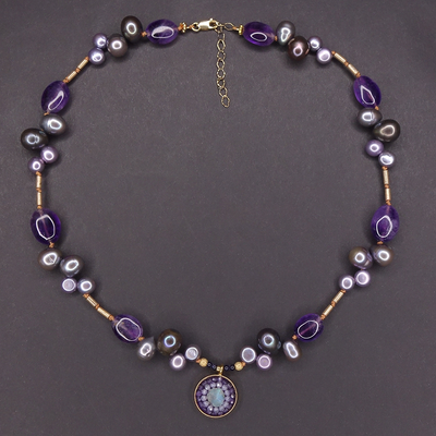 Amethyst in Her Garden: pearl, labradorite mosaic necklace