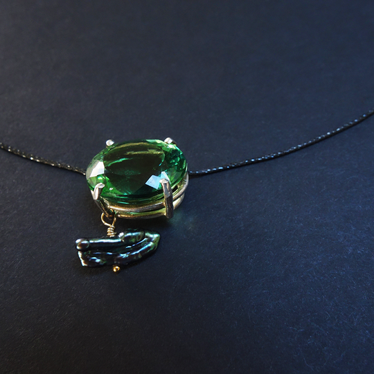 Earth Mother Goddess: green tourmaline and pearl
