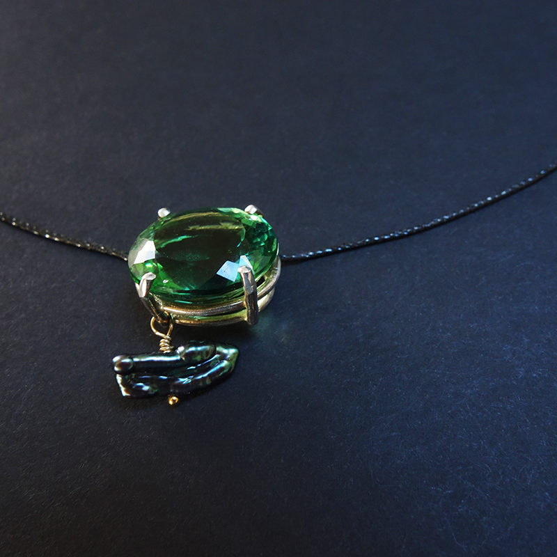 Earth Mother Goddess: green tourmaline and pearl