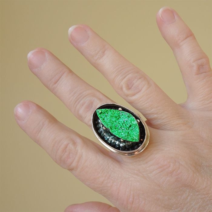Have No Fear: uvarovite and sapphire mosaic ring