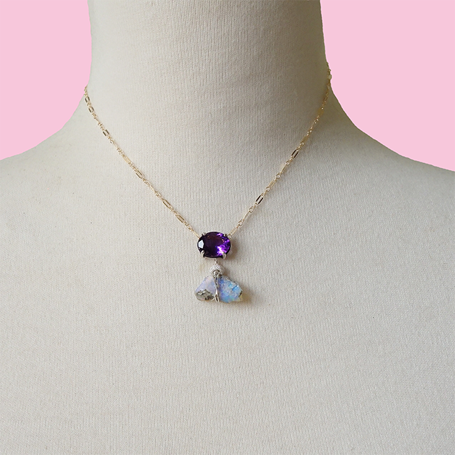 She Honors Her Legacy: amethyst and raw opal necklace