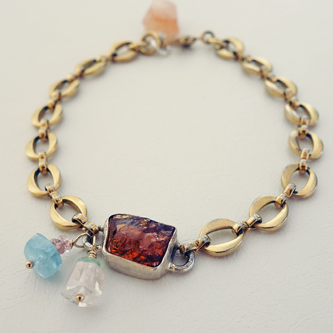 Helia: Raw Tourmaline, Sunstone, Aquamarine bracelet