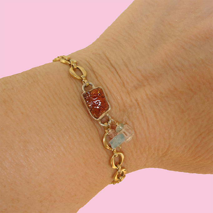 Helia: Raw Tourmaline, Sunstone, Aquamarine bracelet