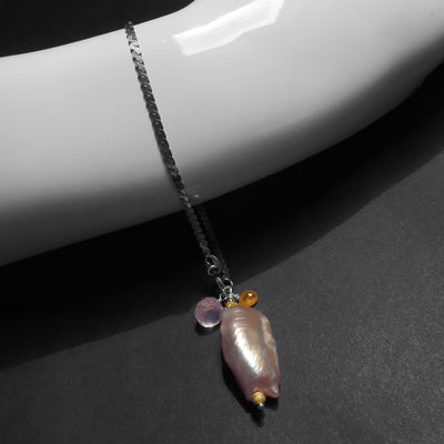 Her Blush Spoke a Thousand Words: pink mabe pearl, silver + gold bracelet