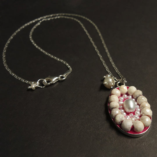 Facing Her Fears: pearl and silverite mosaic necklace