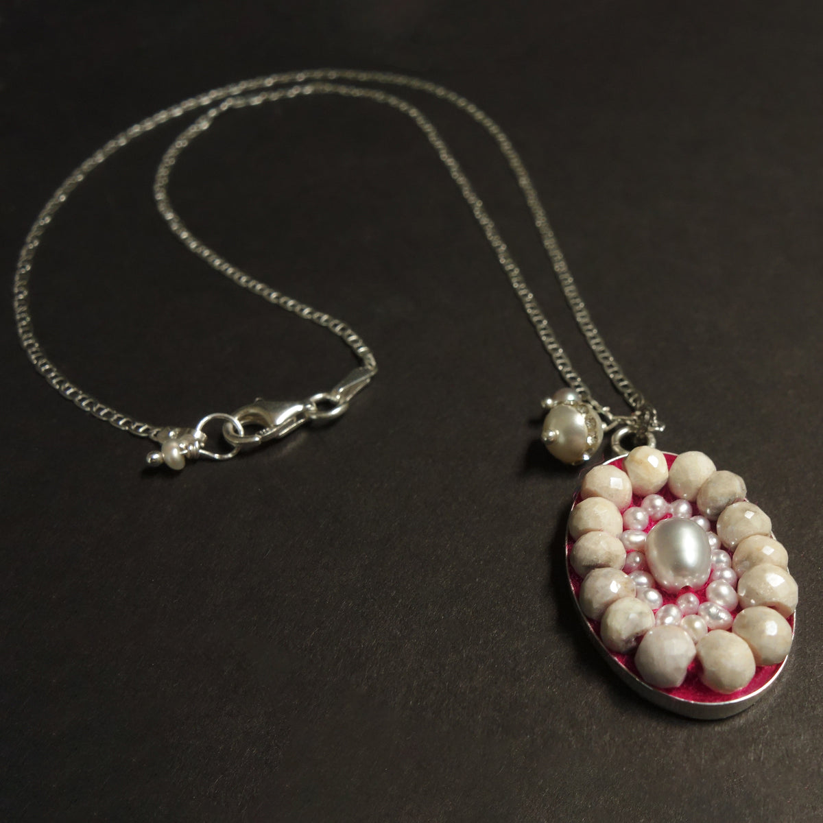 Facing Her Fears: pearl and silverite mosaic necklace