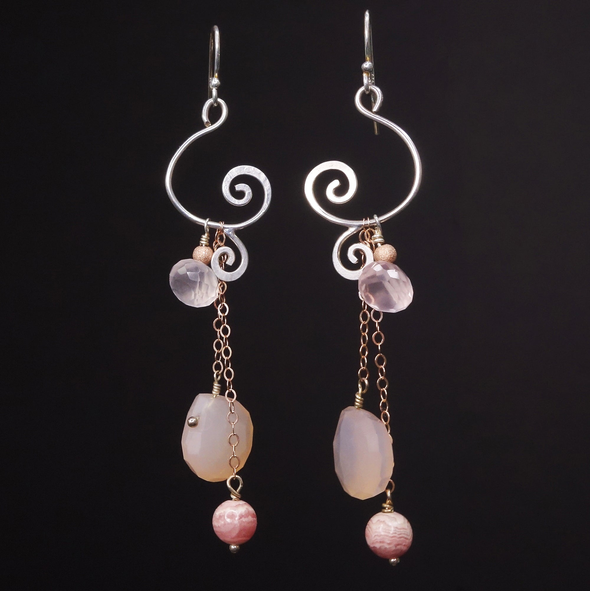 Pink, Powerful, Feminine, Fierce: rose quartz + rhodochrosite earrings