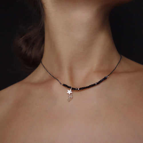 Aastreus Called You a Goddess: cube cut onyx + Herkimer diamond necklace