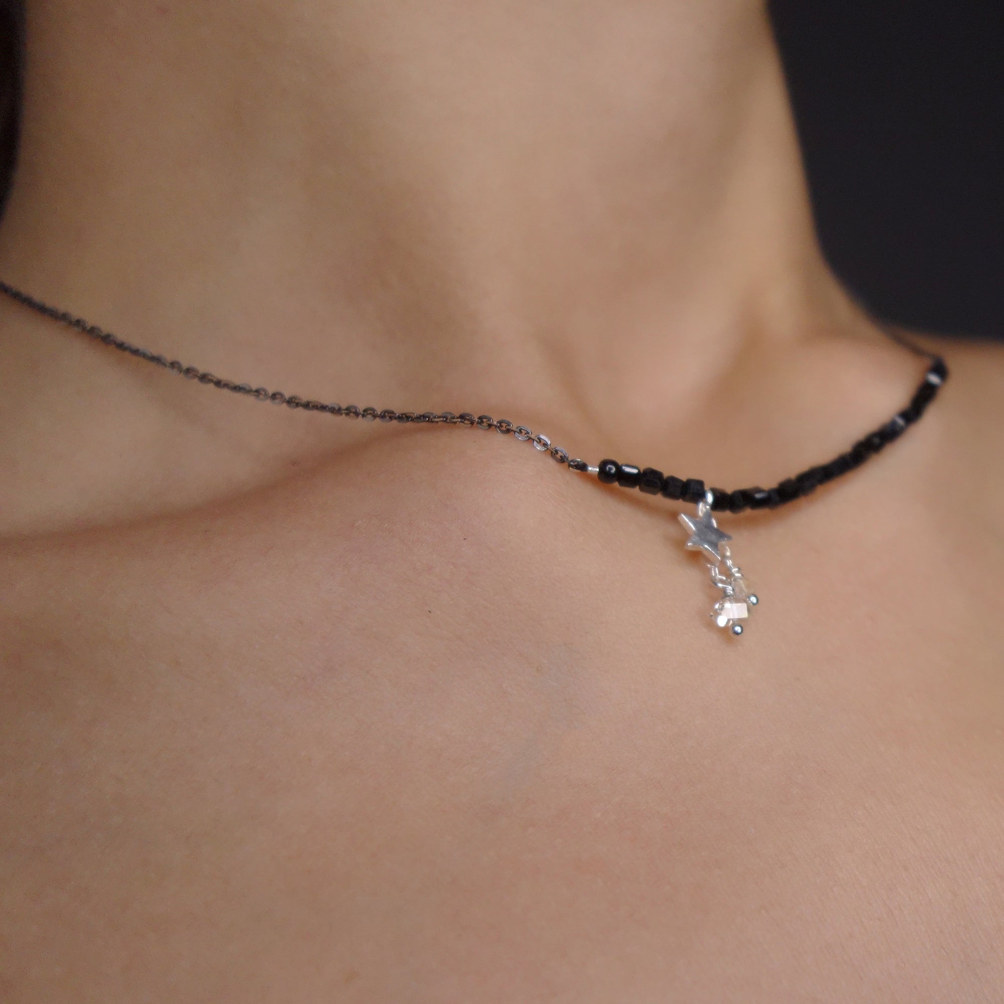 Aastreus Called You a Goddess: cube cut onyx + Herkimer diamond necklace