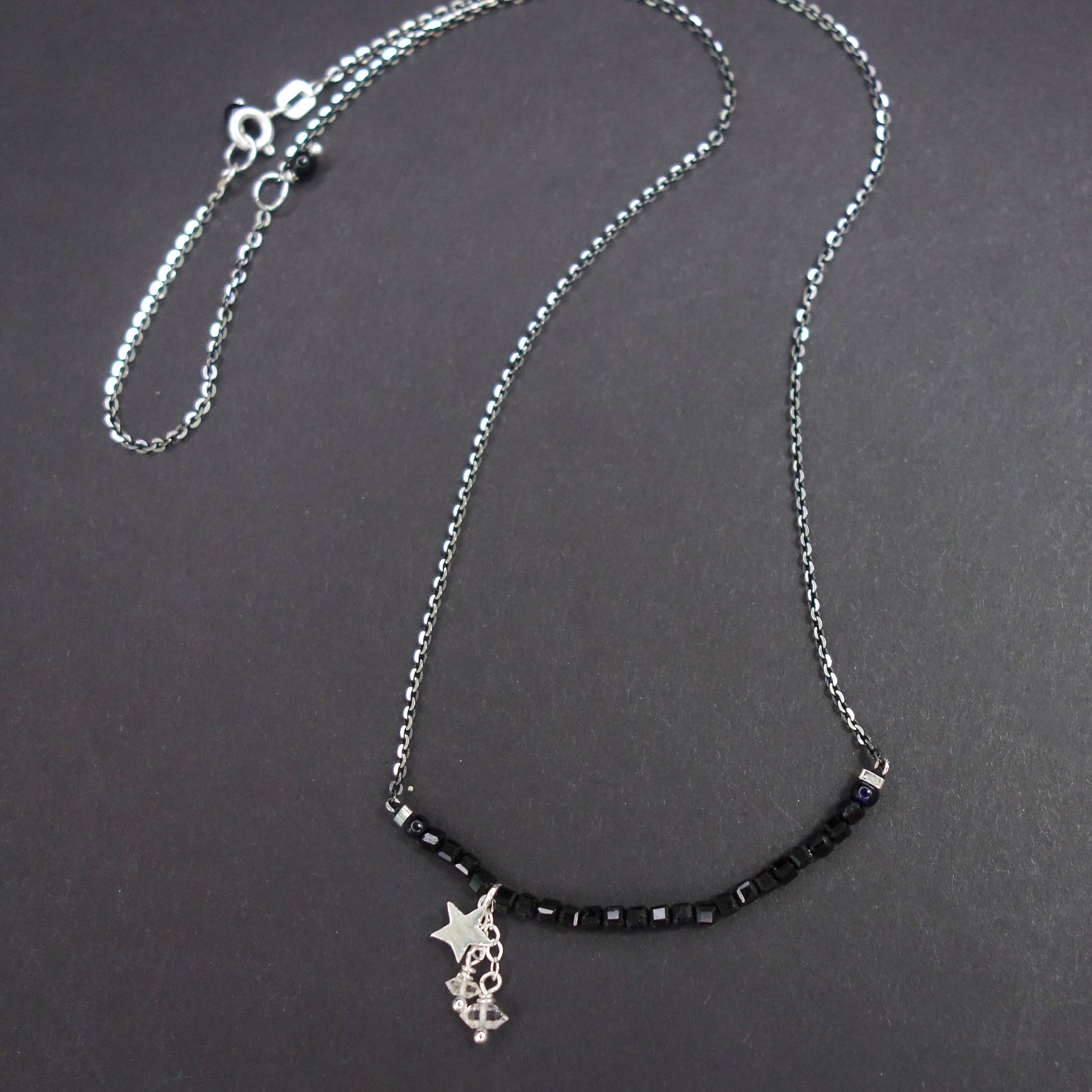 Aastreus Called You a Goddess: cube cut onyx + Herkimer diamond necklace