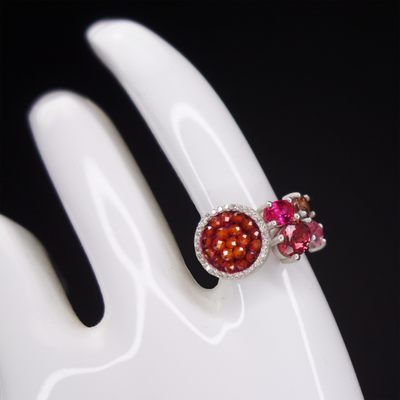 Carnelian, diamonds, ruby, tourmaline ring