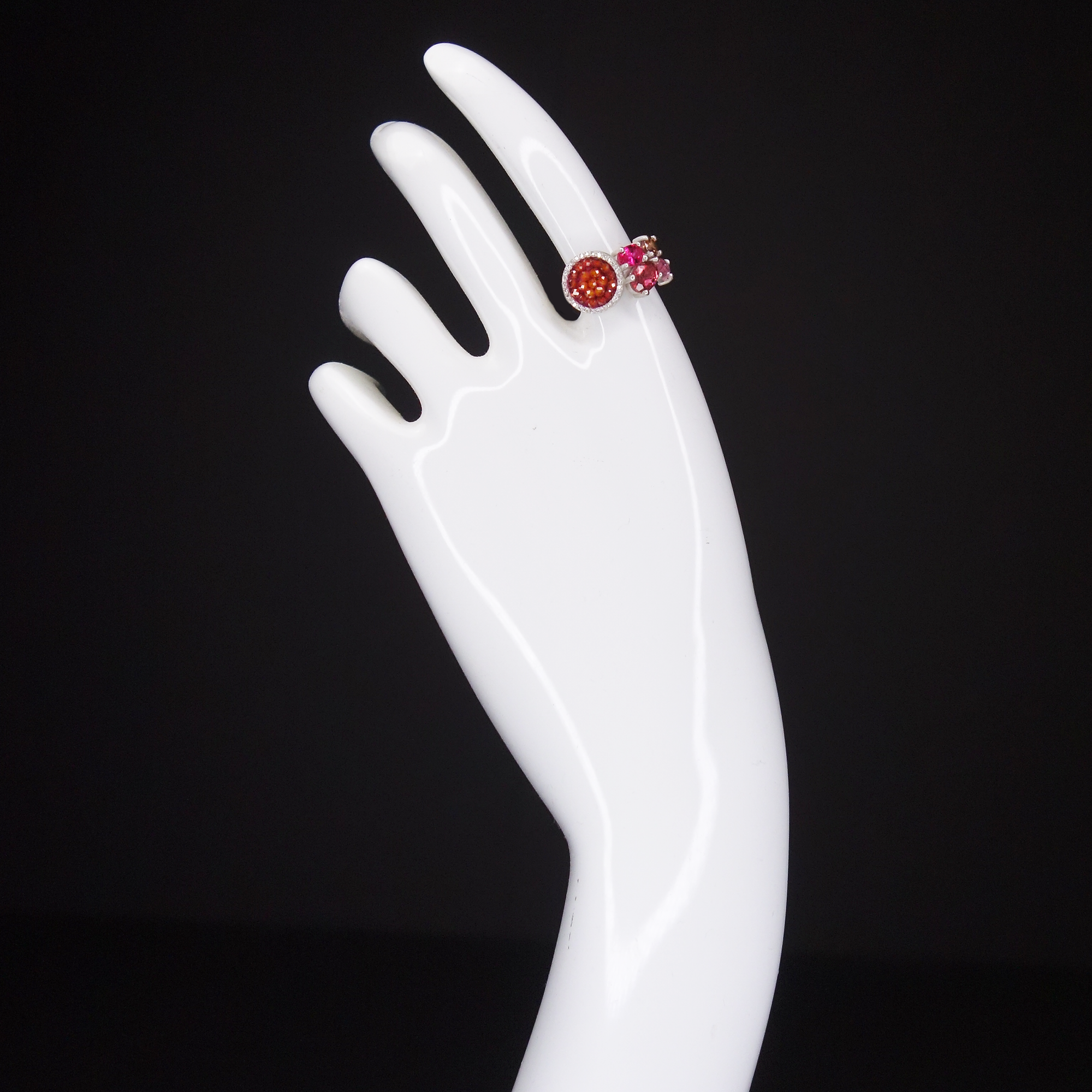 Carnelian, diamonds, ruby, tourmaline ring
