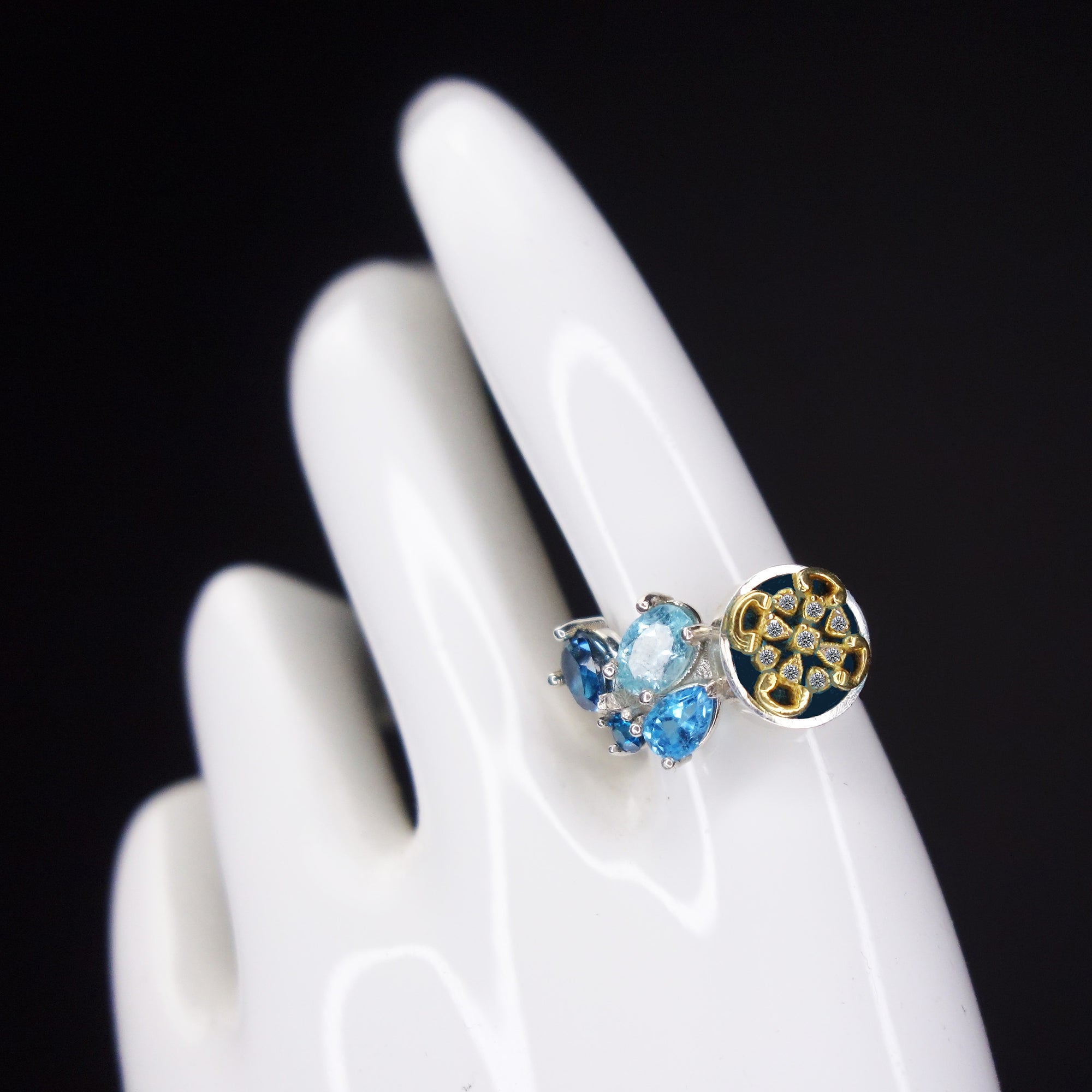 Diamond, London blue topaz, aquamarine ring