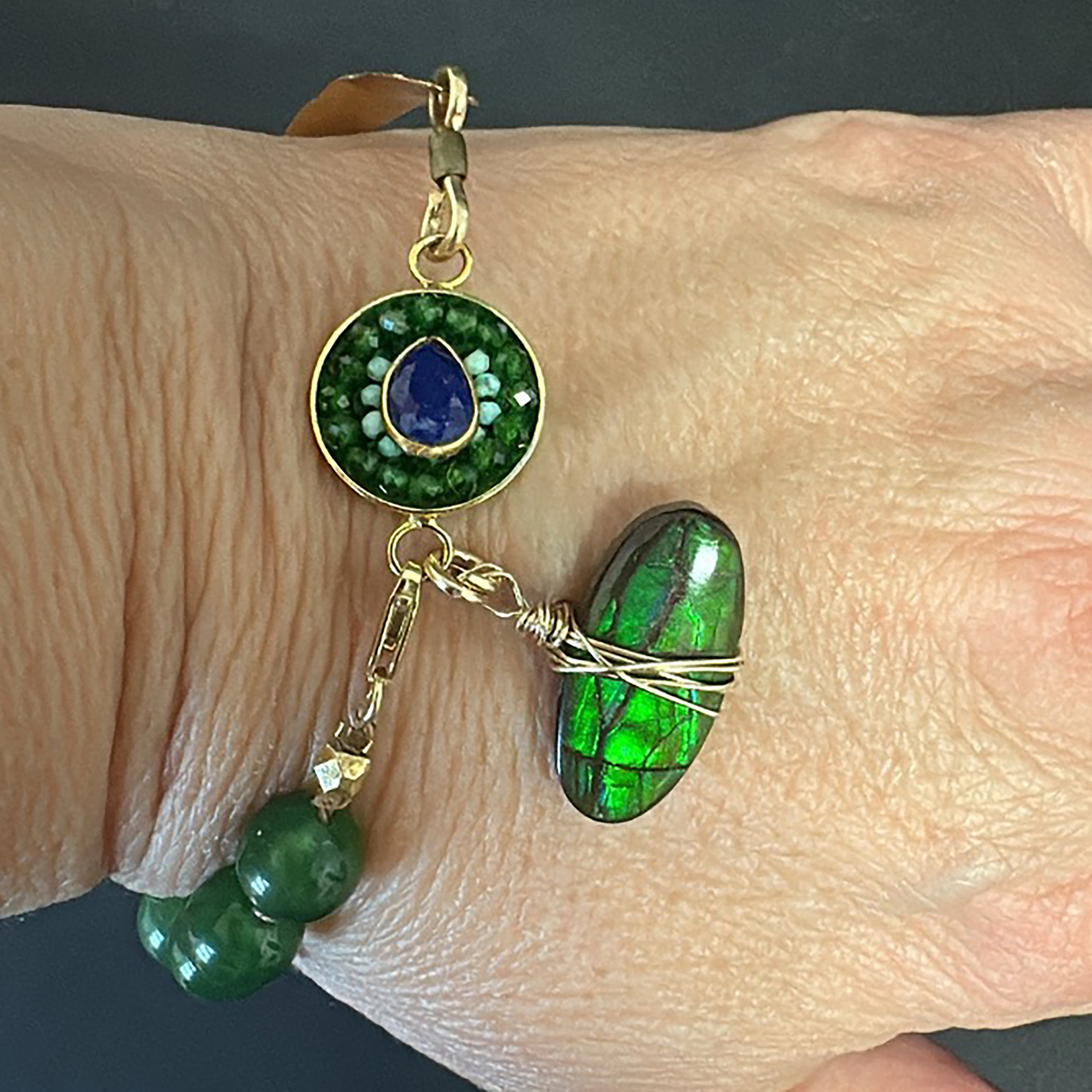 Bangle Me Beautiful (hand hammered gold and chrome diopside)