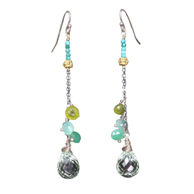 Walk on the Beach Before Breakfast: presiolite, gold and turquoise earring