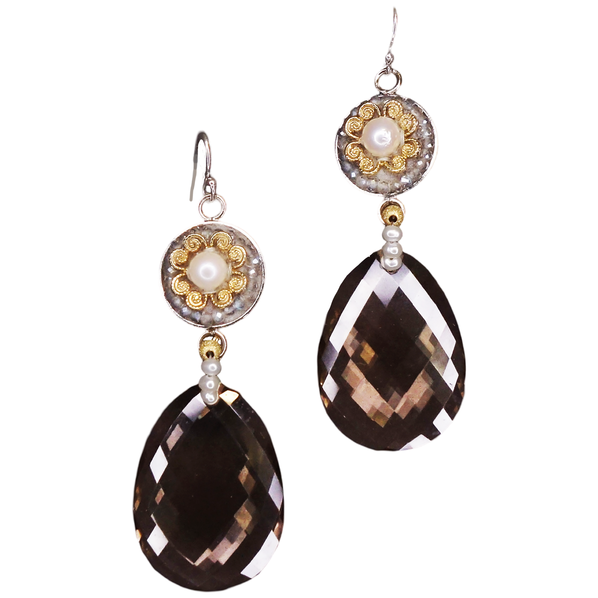 Glamorous Pearl, Gold, Topaz mosaic earring