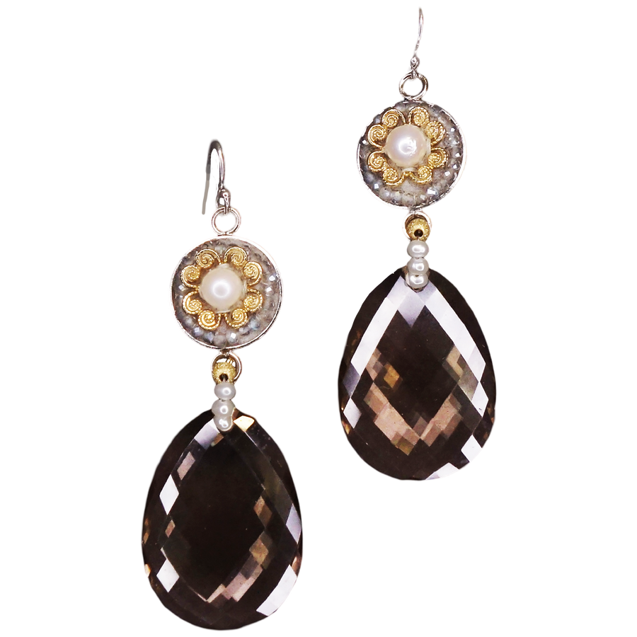 Glamorous Pearl, Gold, Topaz mosaic earring