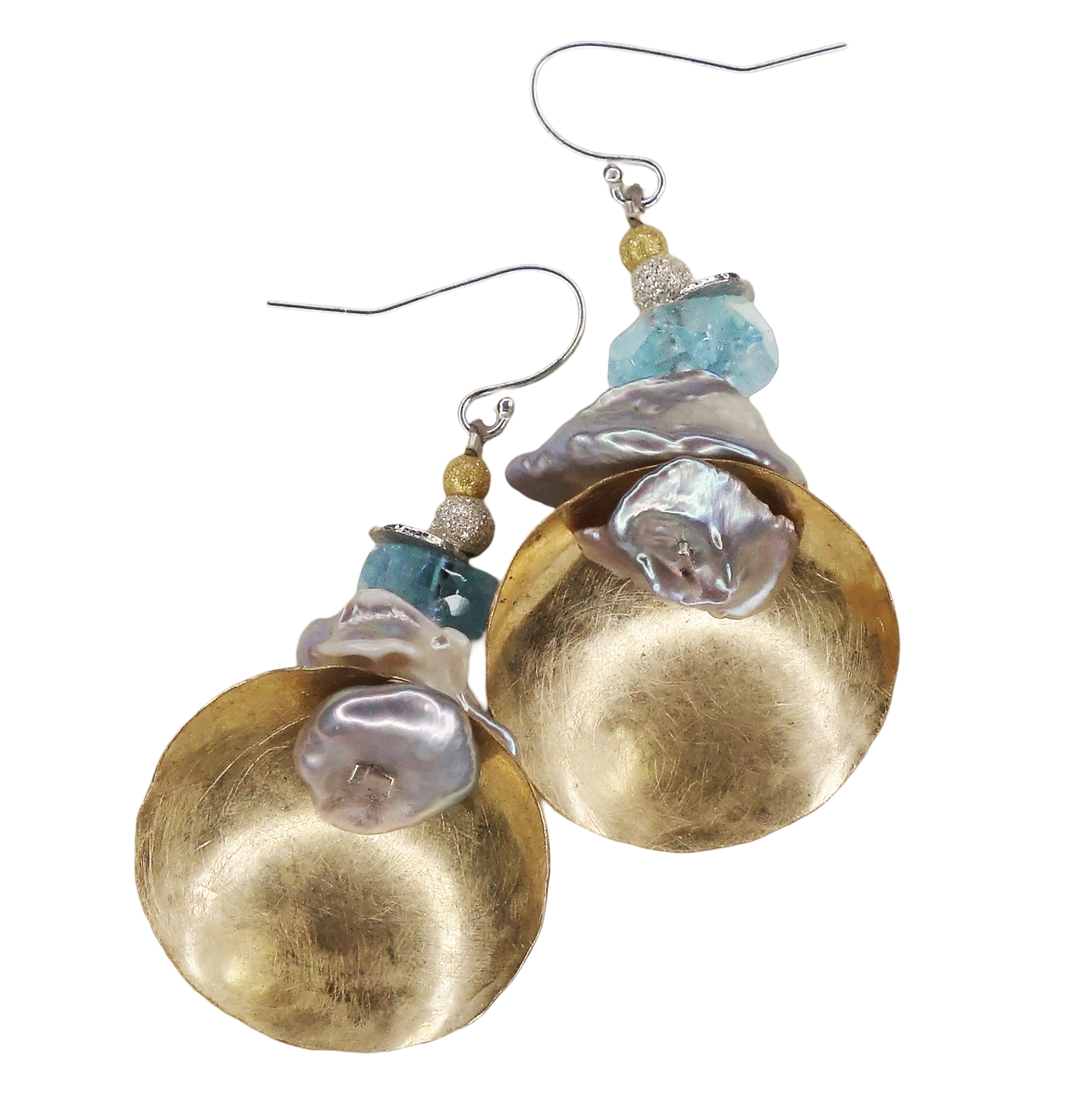 Gobs and Oodles: gold, pearl + aquamarine stack earring