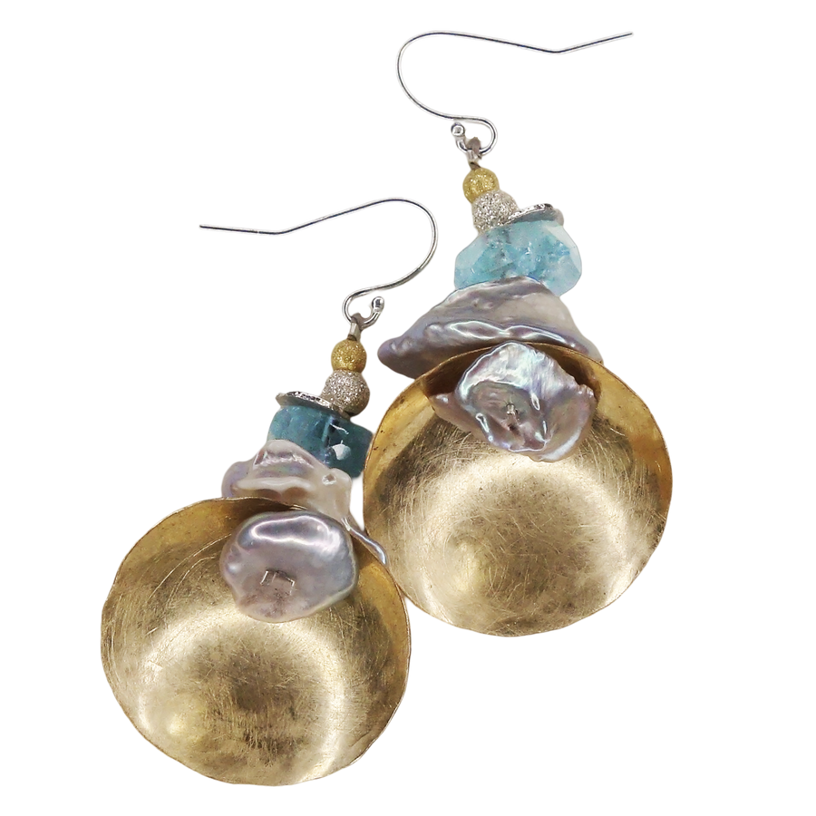 Gobs and Oodles: gold, pearl + aquamarine stack earring