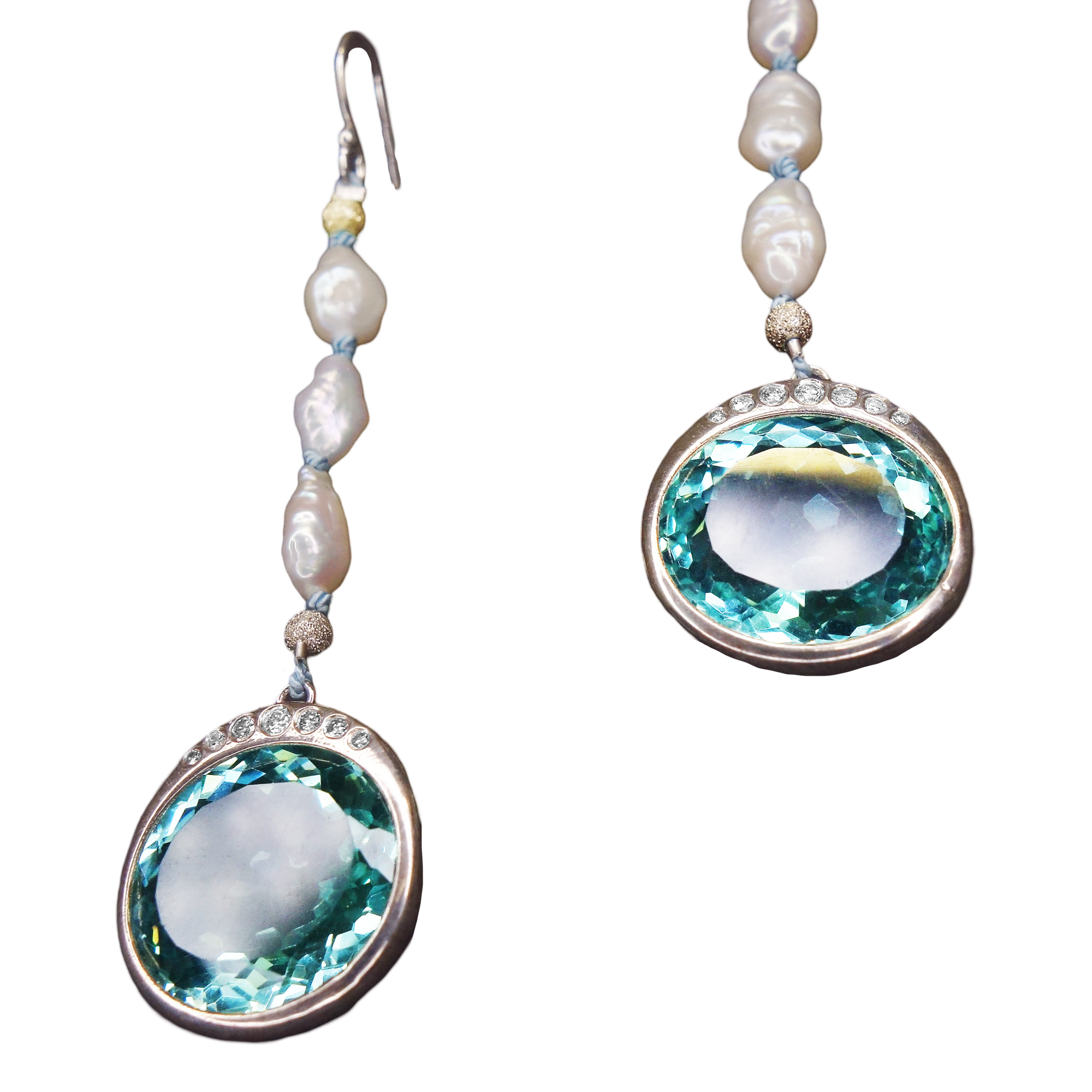 Aphrodite's Sea: tourmaline + diamond + pearl earrings Aphrodite's Sea: tourmaline + diamond + pearl earrings