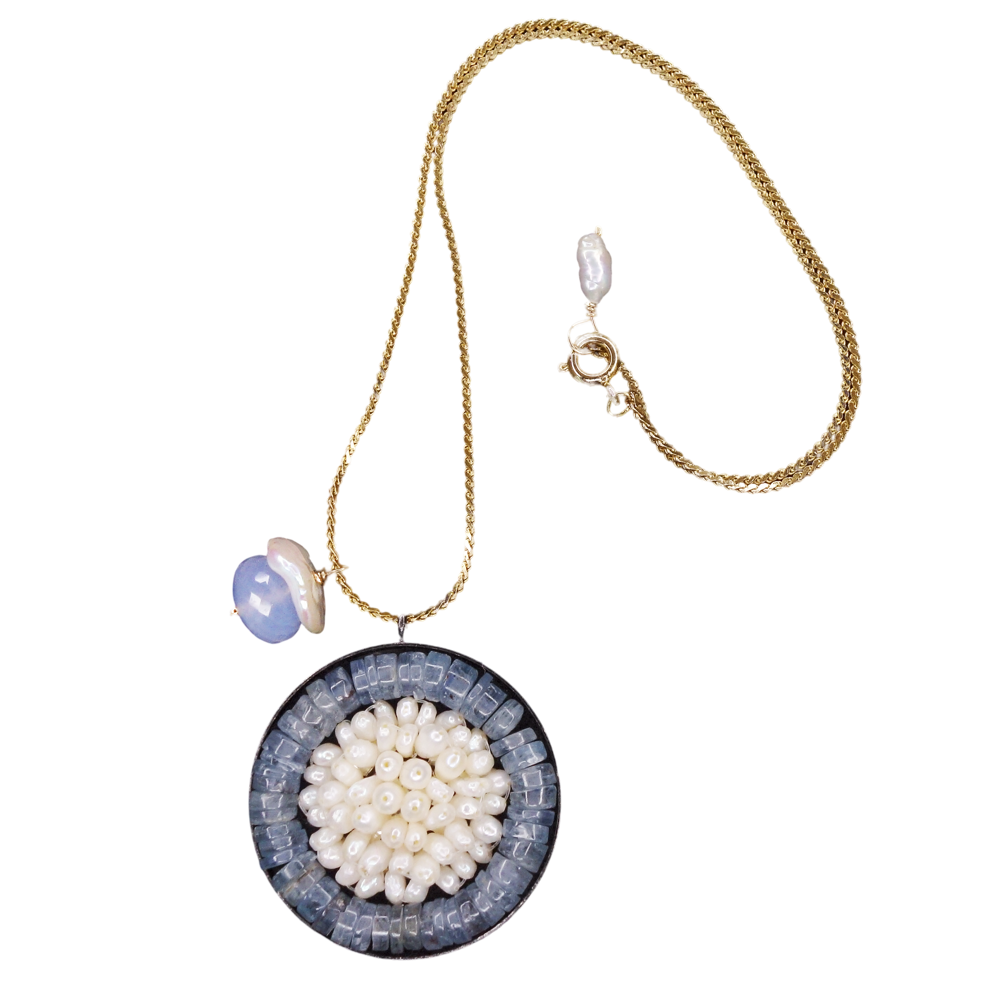 Facing Her Fears: pearl and kyanite mosaic necklace
