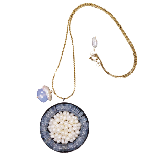 Facing Her Fears: pearl and kyanite mosaic necklace