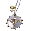 She Gleams: diamonds, mother of pearl in gold necklace