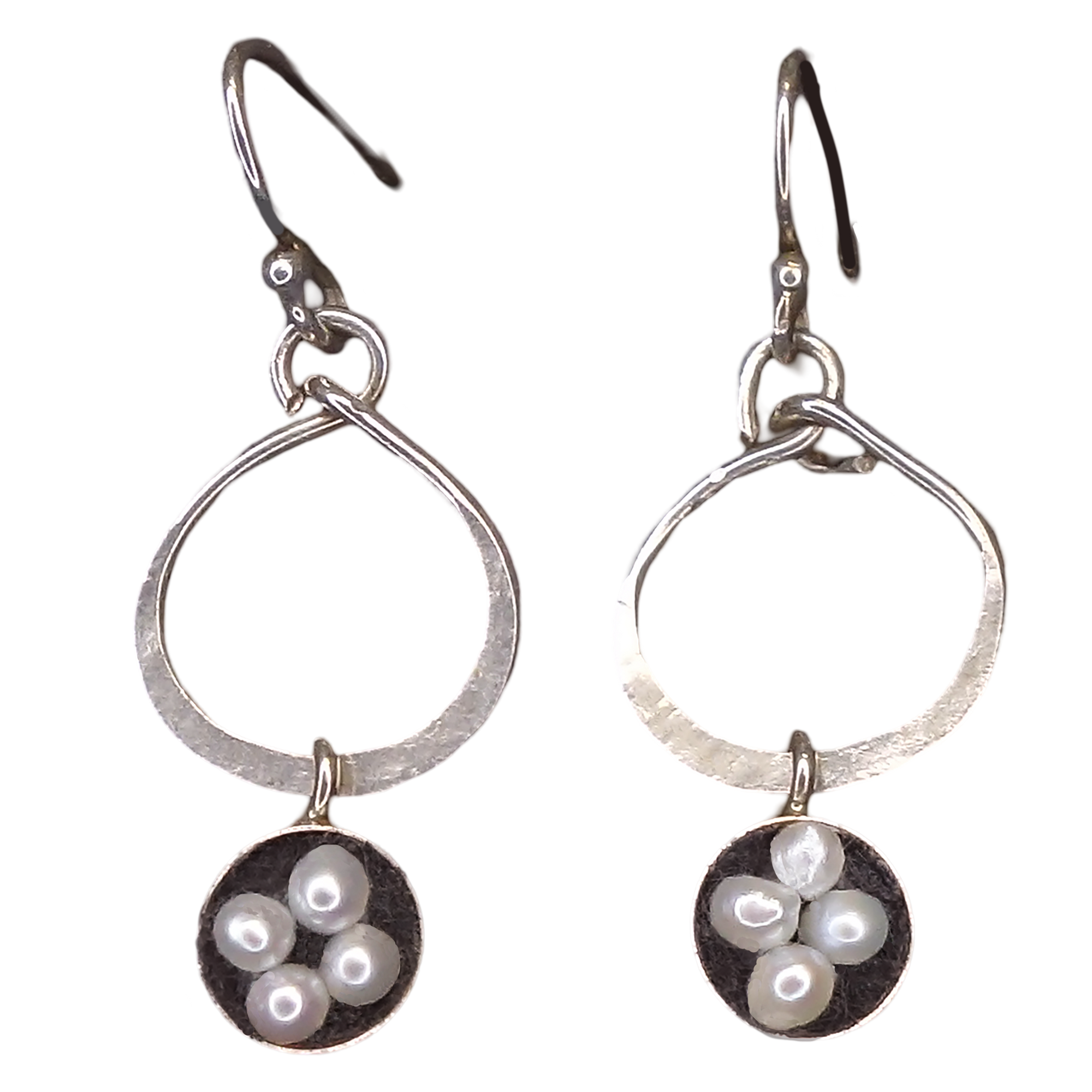 Sweet Vibe Honey Child: hand hammered silver hoops with mosaic dangle